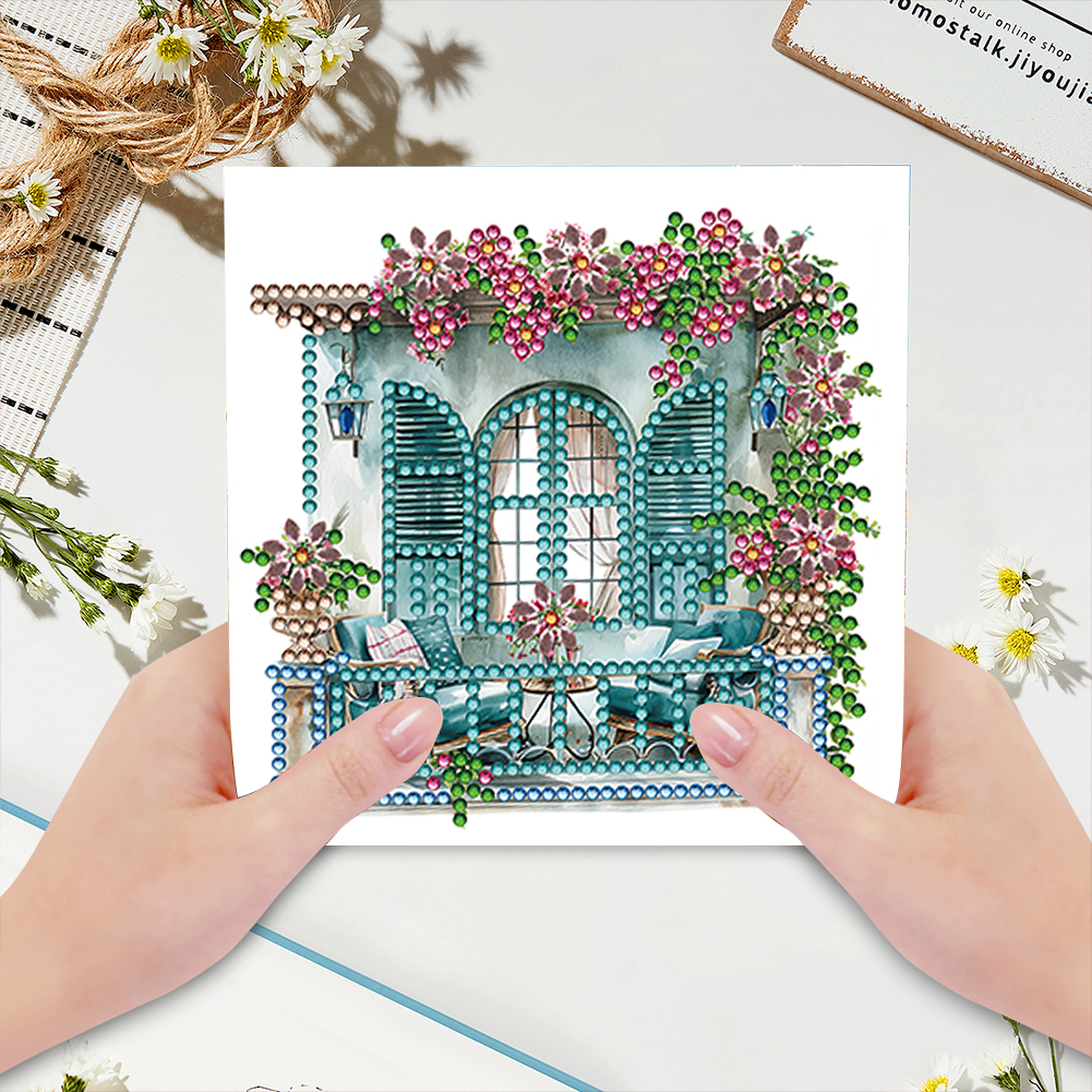 6pcs DIY Diamond Painting Greeting Card - Flower Pavilion