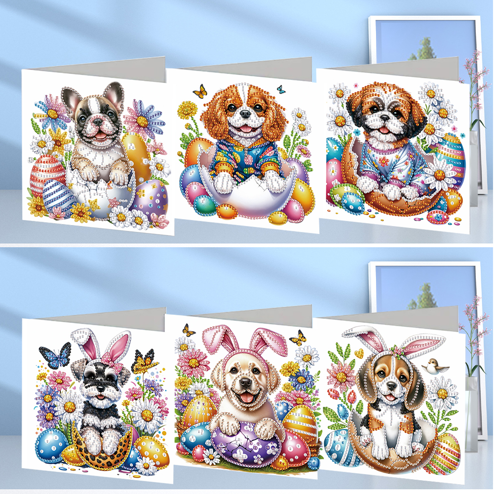 6Pcs DIY Diamond Painting Greeting Card - Easter Dogs