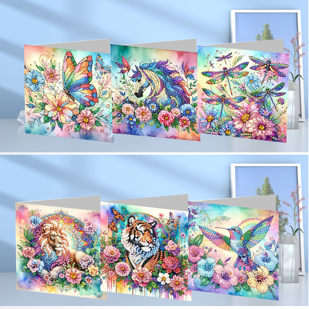 (Limited Stock)6Pcs DIY Diamond Painting Greeting Card - Animals
