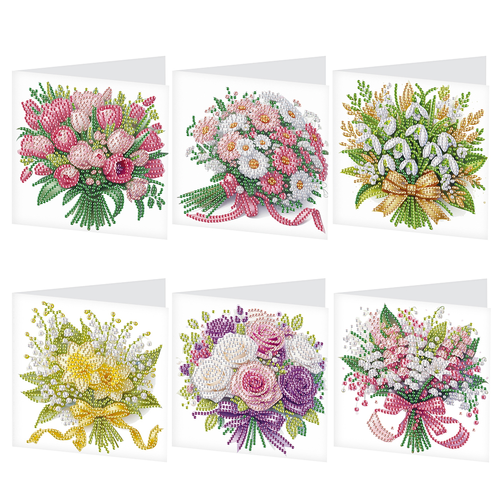 6Pcs DIY Diamond Painting Greeting Card - Bouquet Family