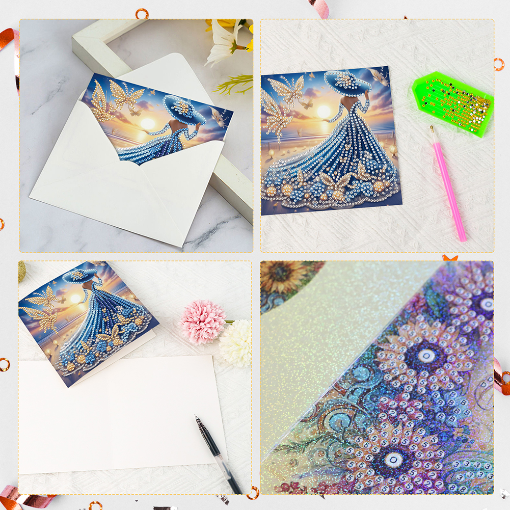 6Pcs DIY Diamond Painting Greeting Card - Dress Girl