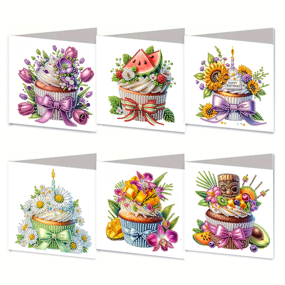 6Pcs DIY Diamond Painting Greeting Card - Cake Flower