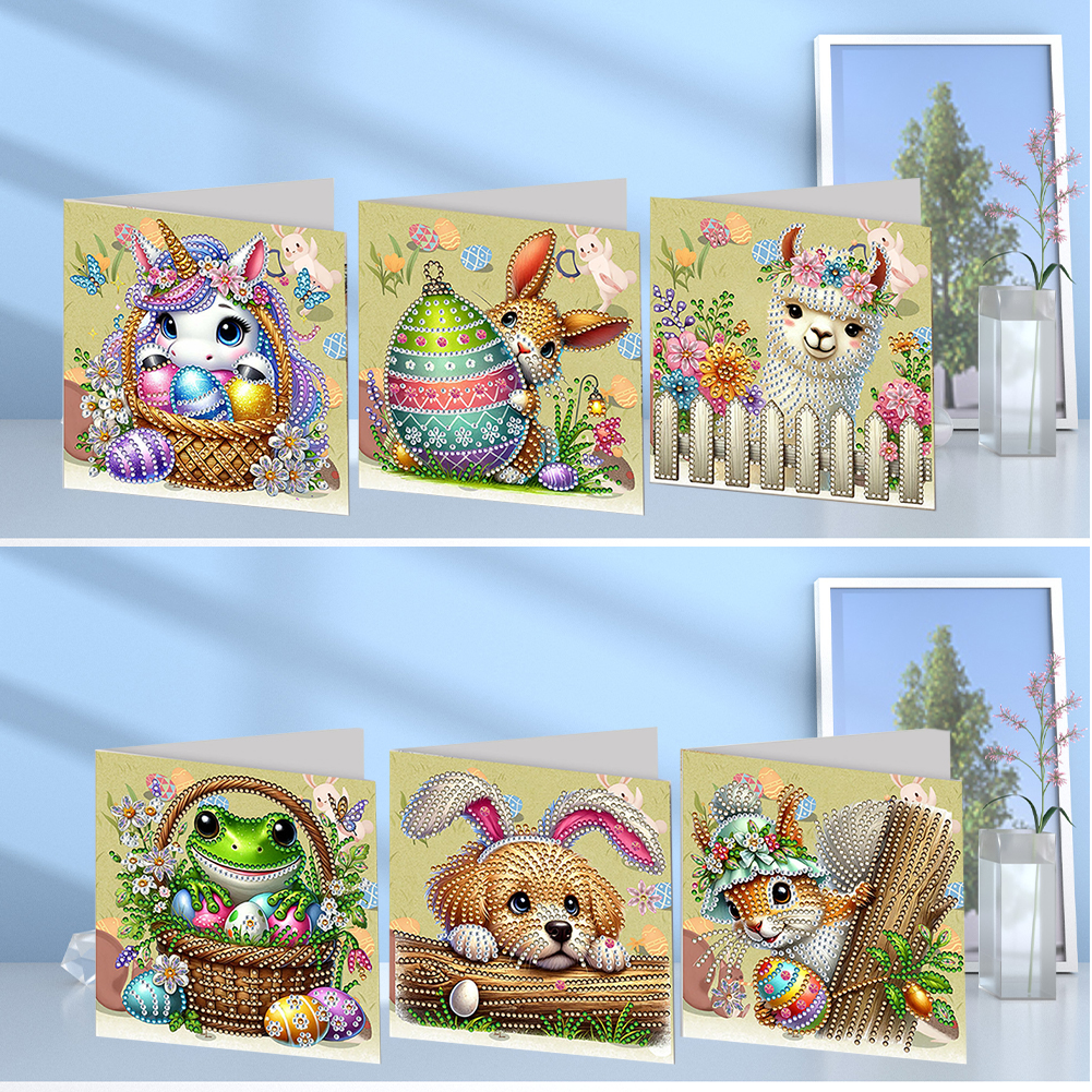 6pcs DIY Diamond Painting Greeting Card - Easter Animals