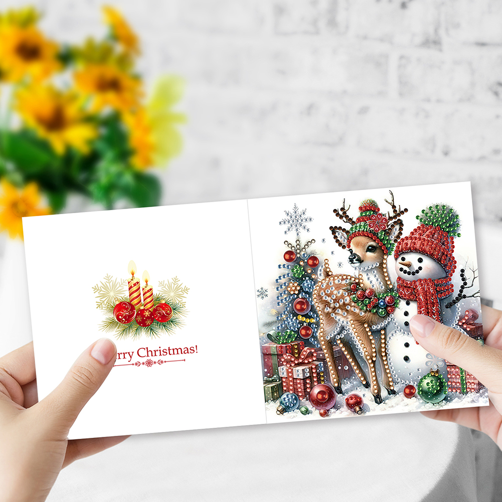 (Limited Stock)6pcs DIY Diamond Painting Greeting Card - Christmas Snowman