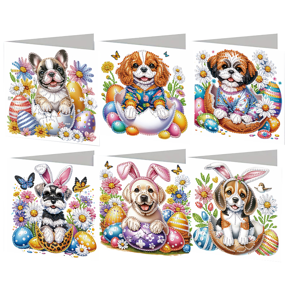 6Pcs DIY Diamond Painting Greeting Card - Easter Dogs
