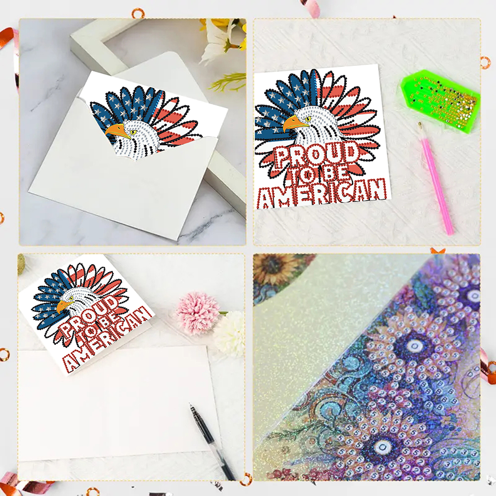 6Pcs DIY Diamond Painting Greeting Card - Independence Day