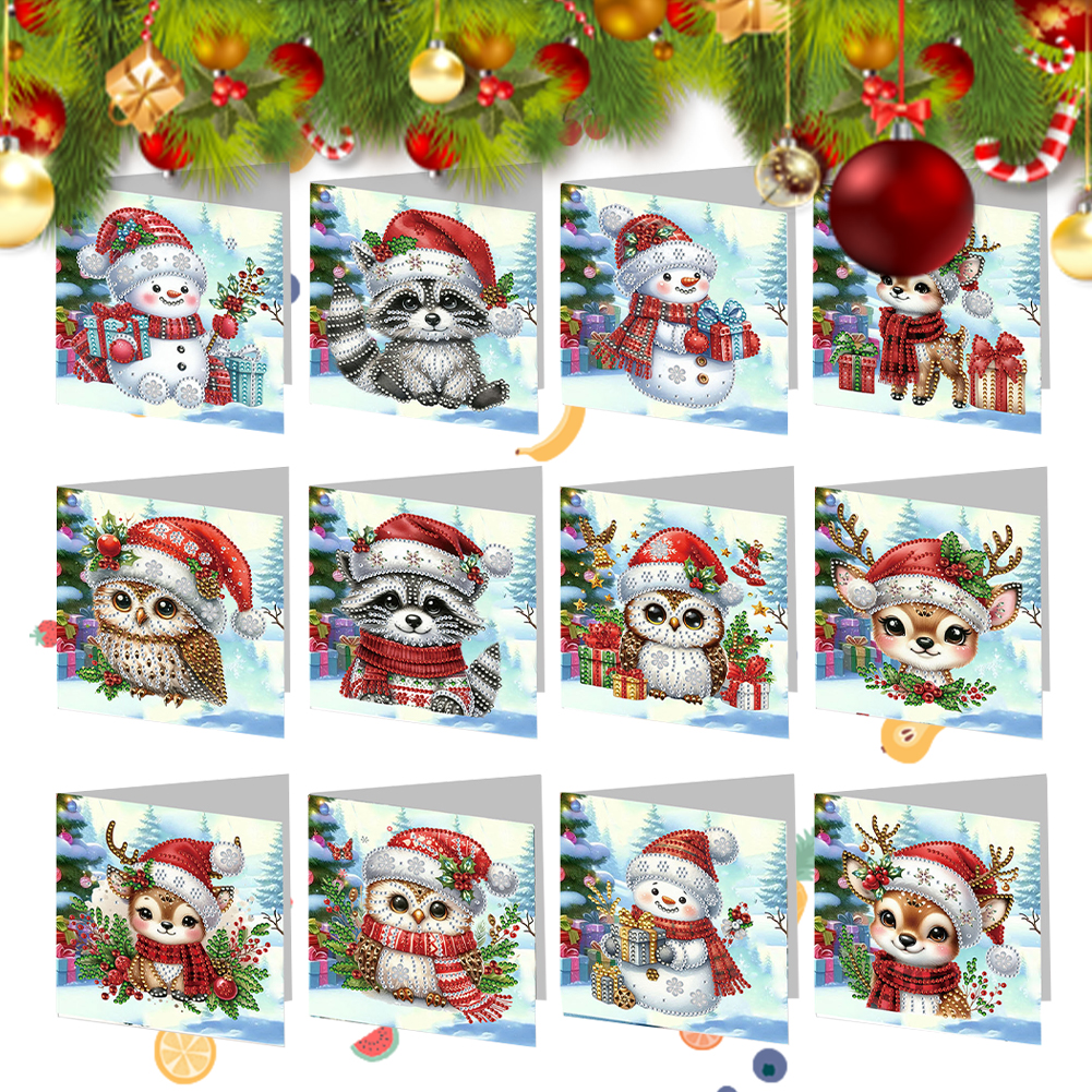 12Pcs DIY Diamond Painting Greeting Card - Winter Christmas