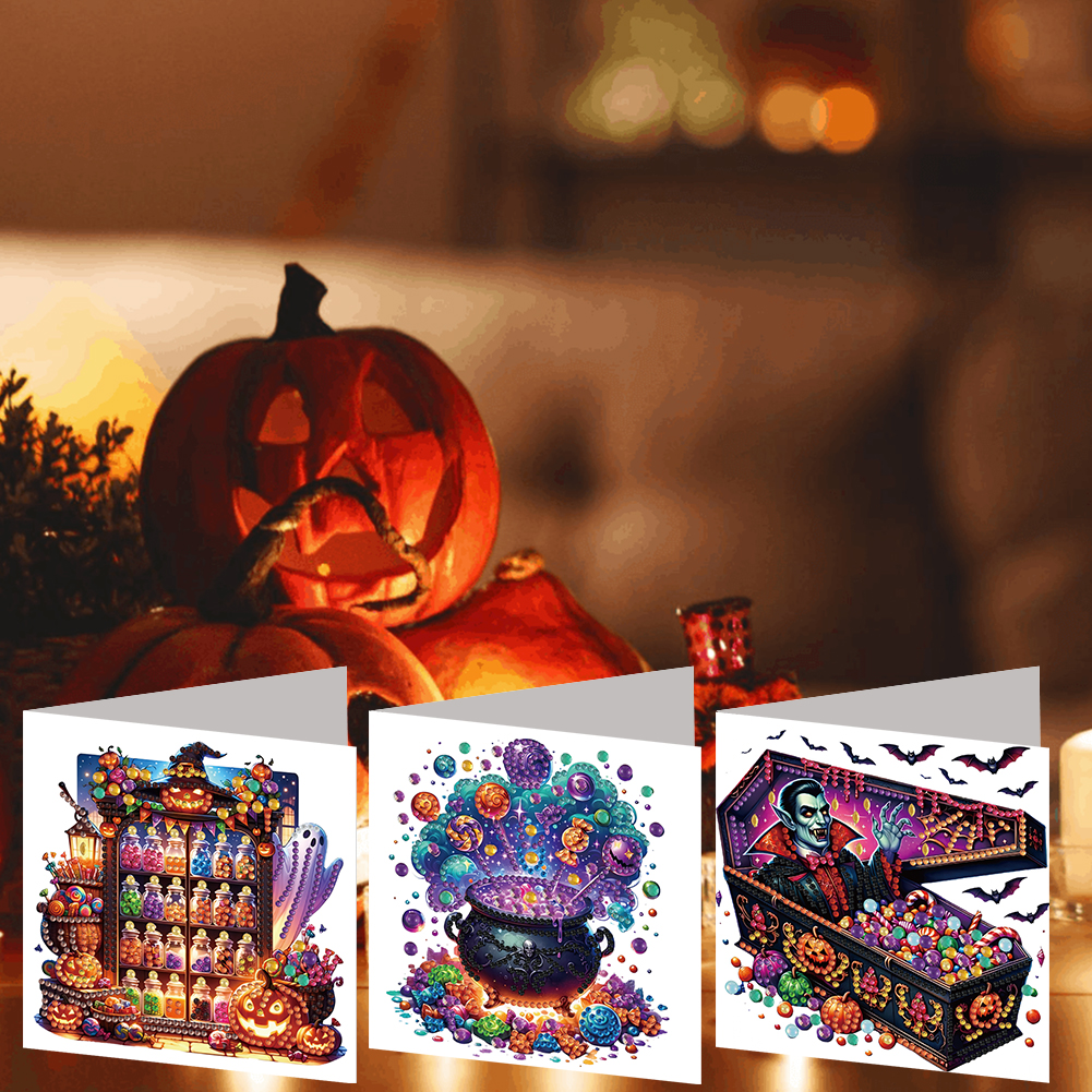 6Pcs DIY Diamond Painting Greeting Card - Halloween Designs