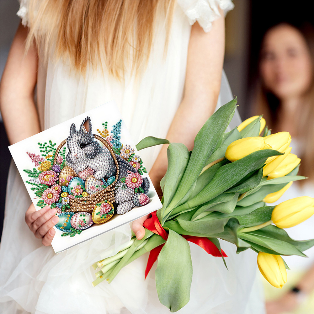 6Pcs DIY Diamond Painting Greeting Card - Easter Bunny