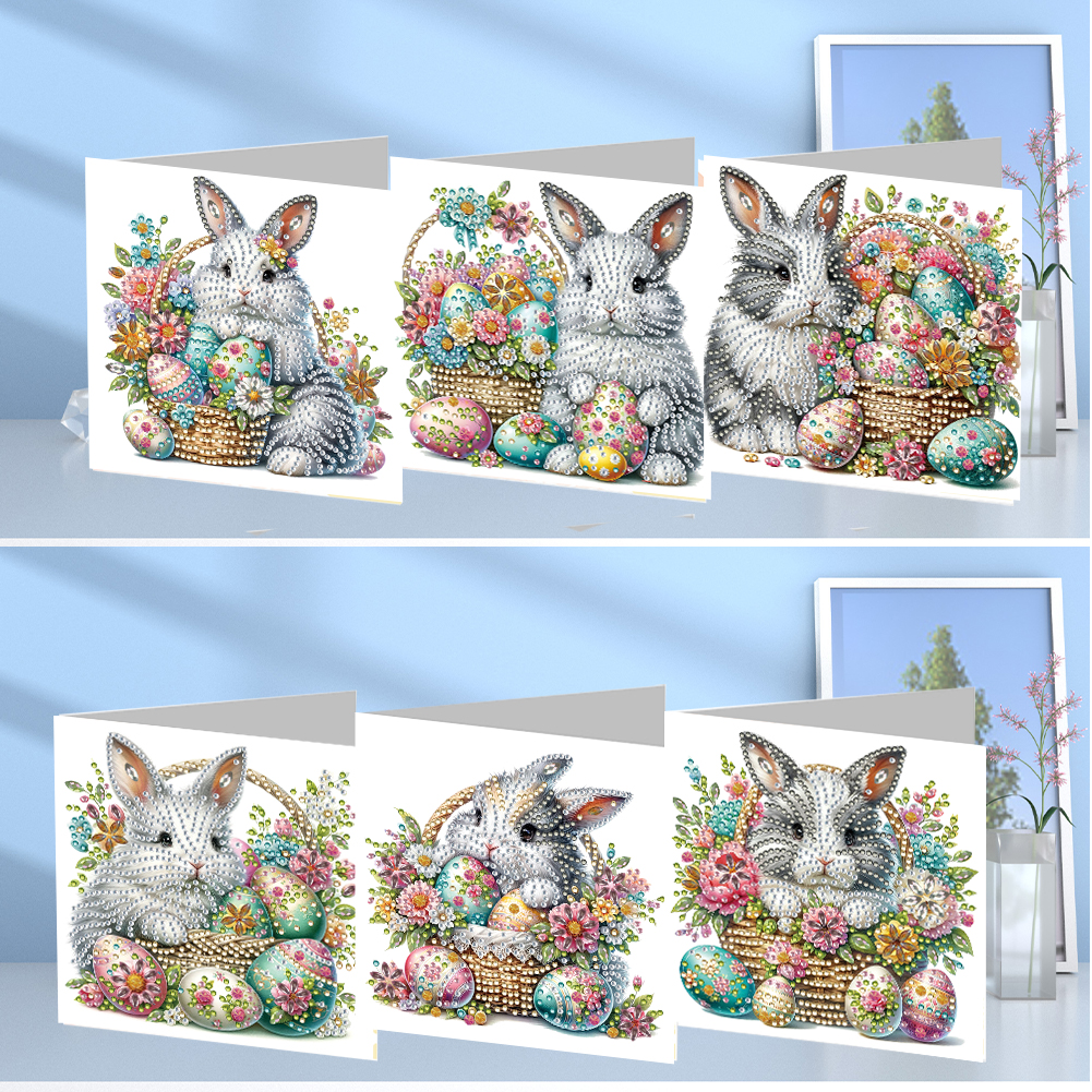 6Pcs DIY Diamond Painting Greeting Card - Easter Bunny Flower Basket