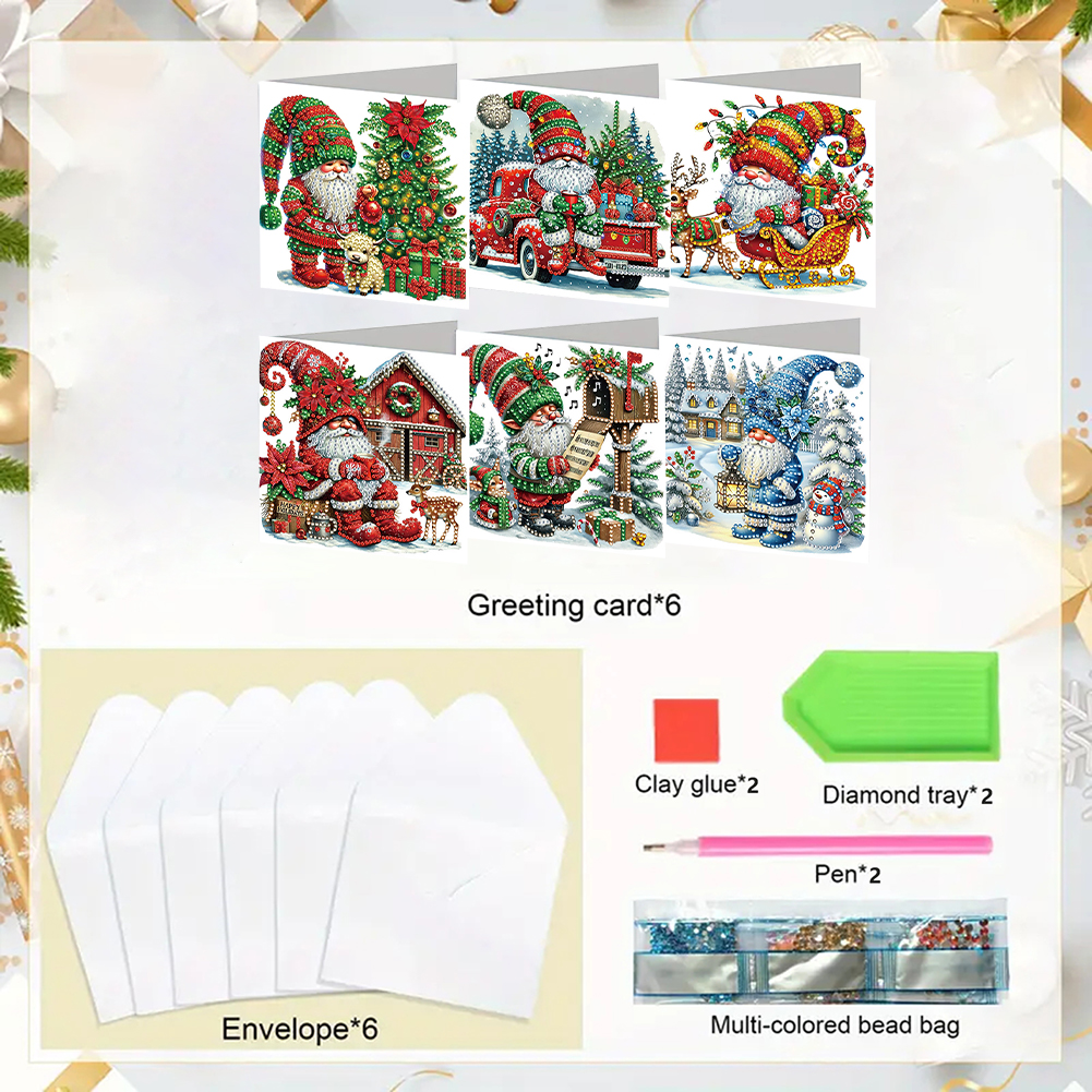6Pcs DIY Diamond Painting Greeting Card - Xmas Gnome