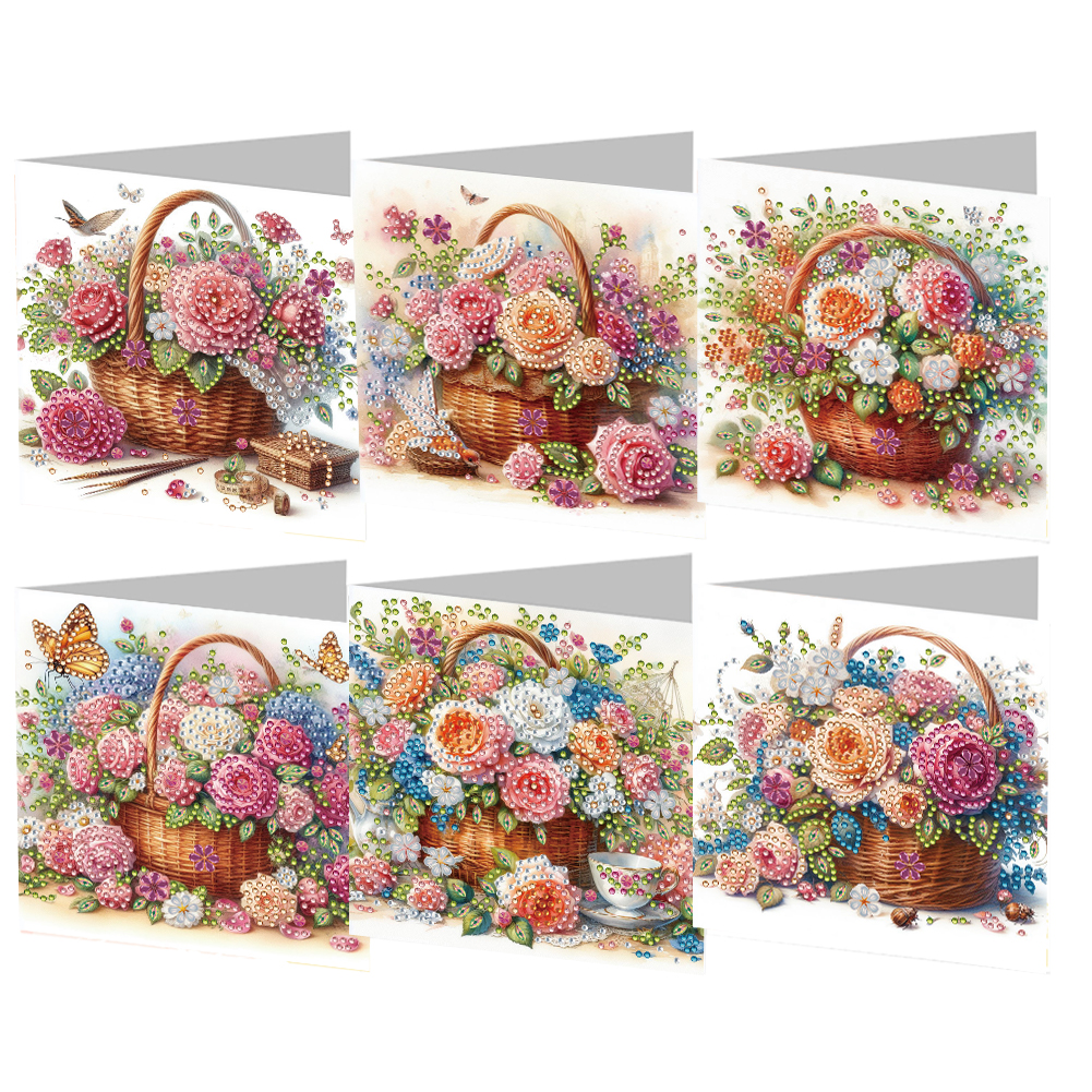 6Pcs DIY Diamond Painting Greeting Card - Bouquet