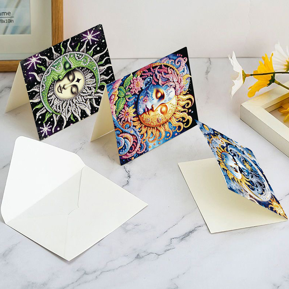 6Pcs DIY Diamond Painting Greeting Card - Sun Moon