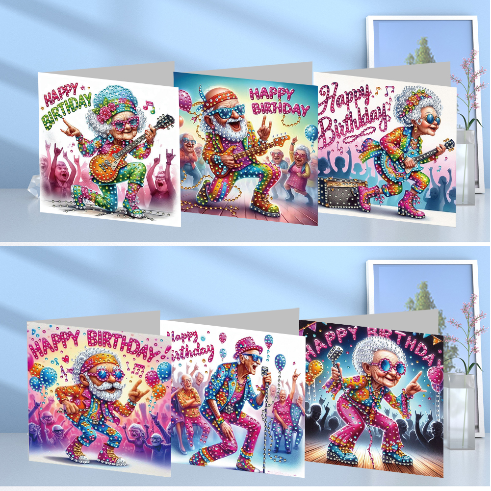 6Pcs DIY Diamond Painting Greeting Card - Birthday Music