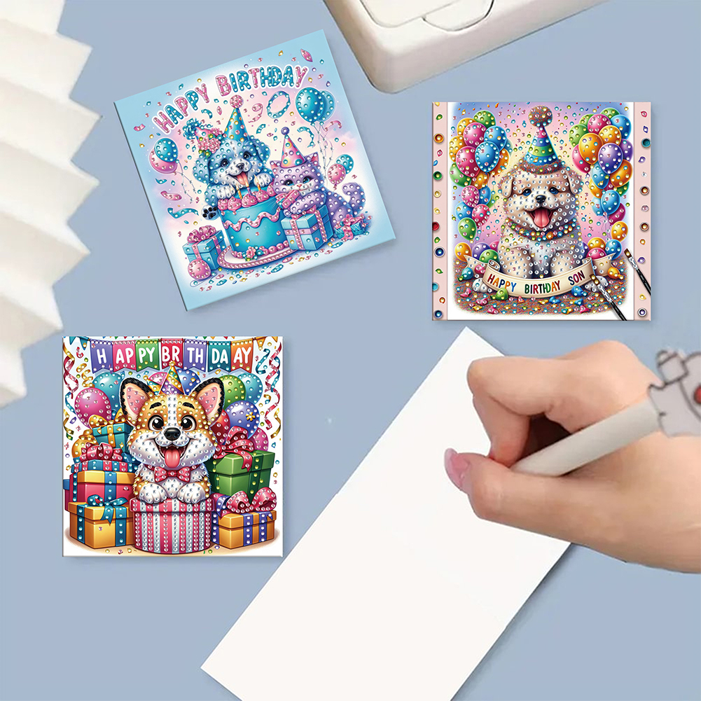 6Pcs DIY Diamond Painting Greeting Card - Dog Birthday