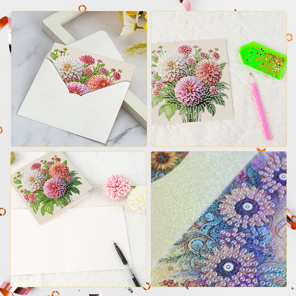 6Pcs DIY Diamond Painting Greeting Card - Bouquet Family