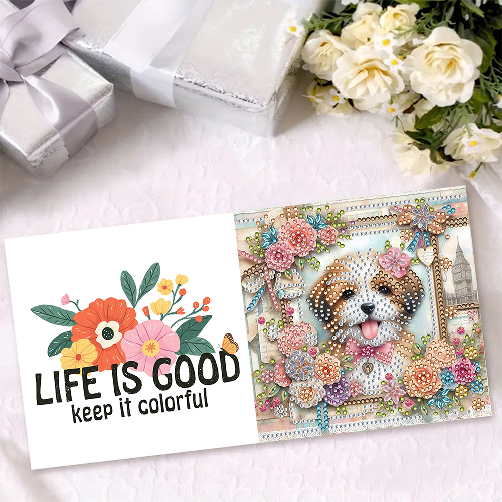 6Pcs DIY Diamond Painting Greeting Card - Dog Garden