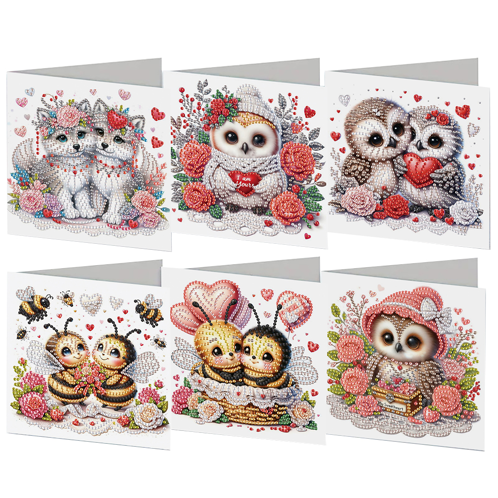 6Pcs DIY Diamond Painting Greeting Card - Animals