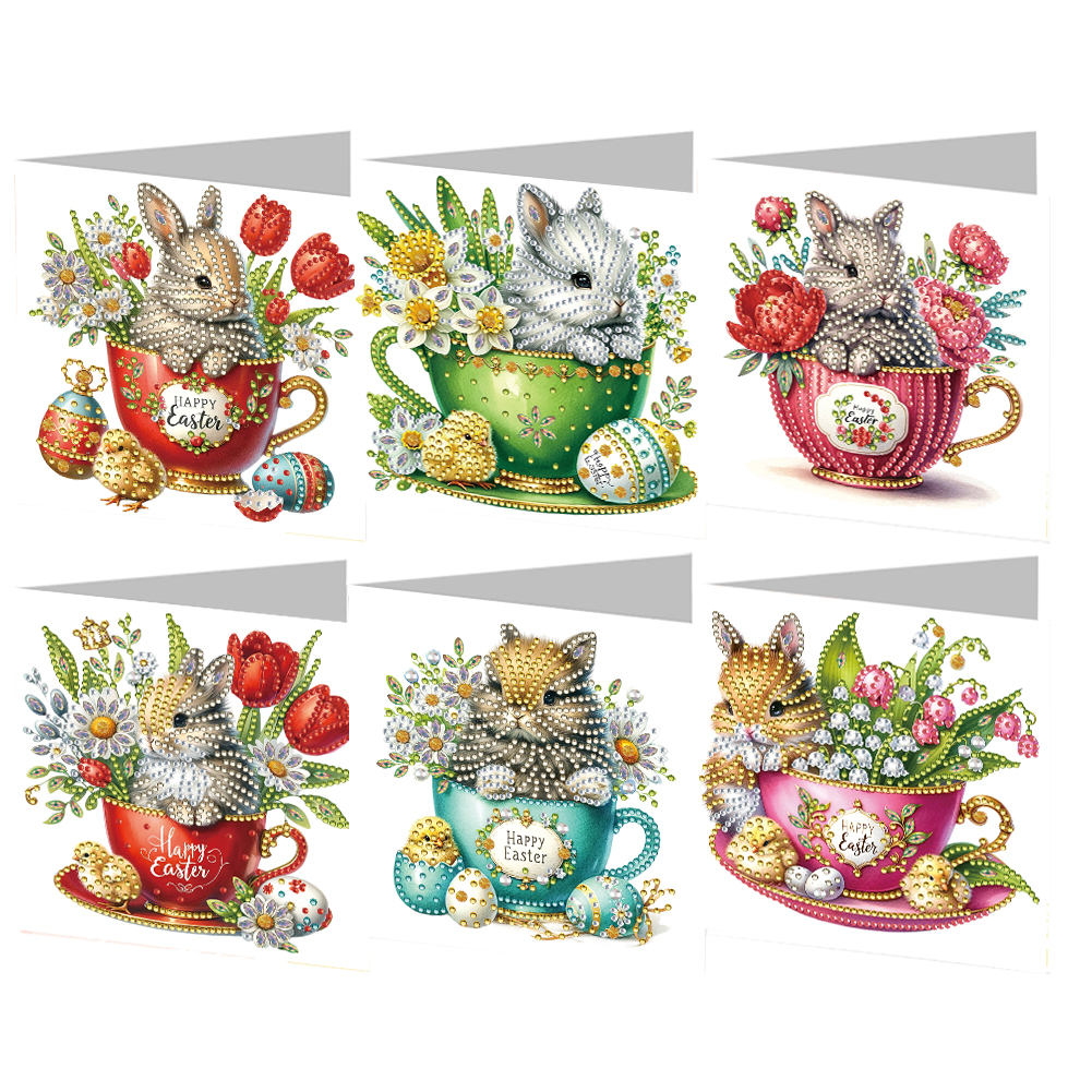 6Pcs DIY Diamond Painting Greeting Card - Easter Bunny Cup