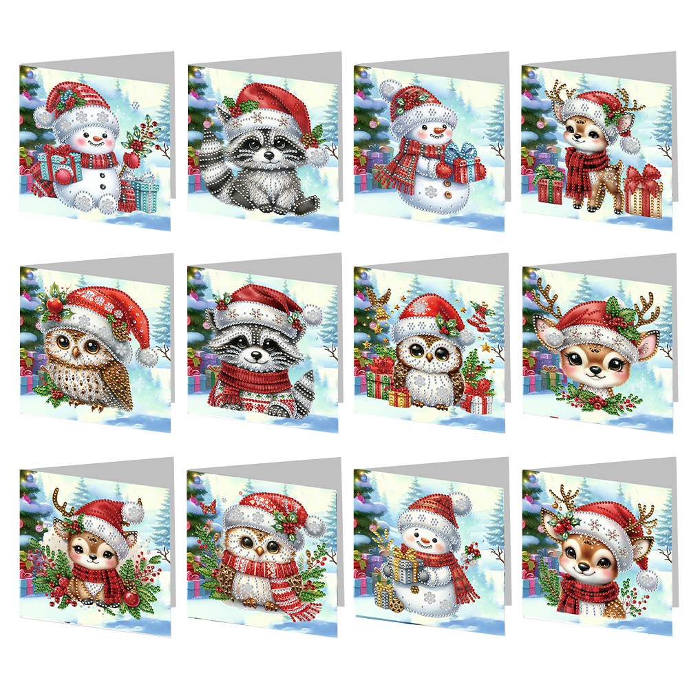 12Pcs DIY Diamond Painting Greeting Card - Winter Christmas