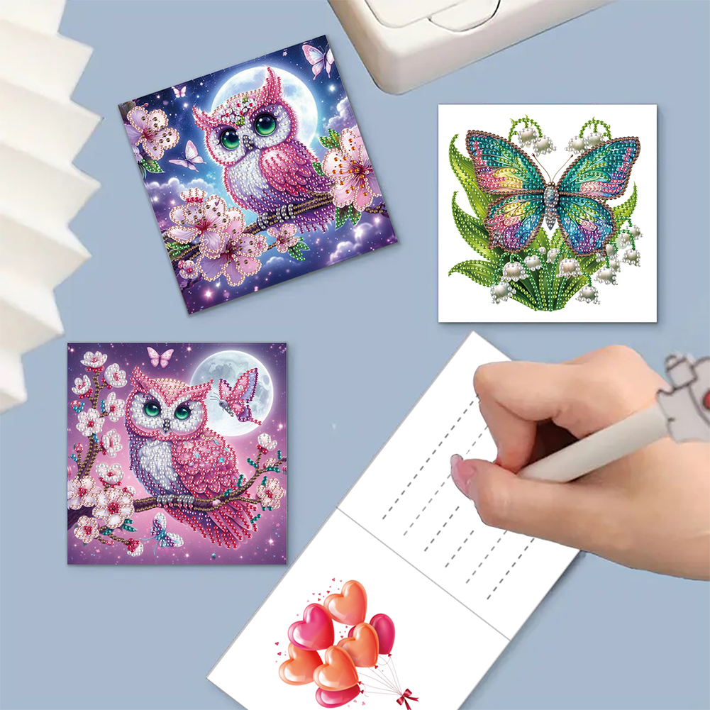 6Pcs DIY Diamond Painting Greeting Card - Owl Butterfly