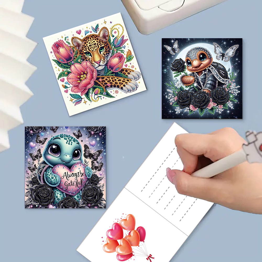 6Pcs DIY Diamond Painting Greeting Card - Tortoise Leopard