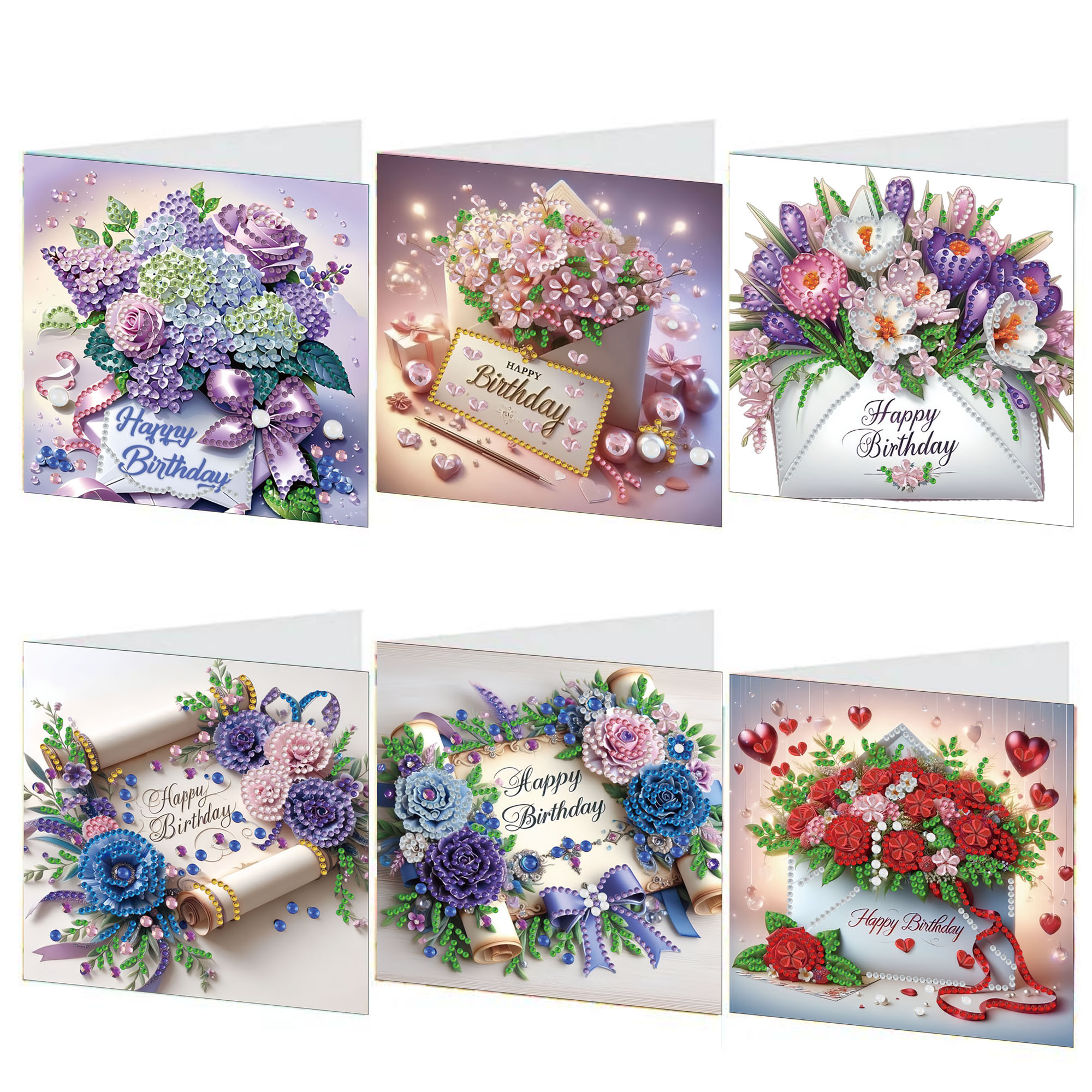 6Pcs DIY Diamond Painting Greeting Card - Birthday