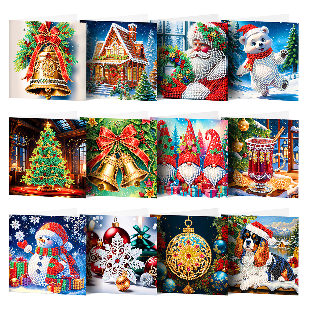 12Pcs DIY Diamond Painting Greeting Card - Christmas