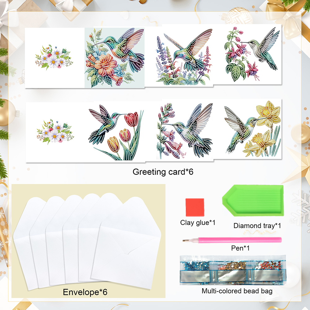 6Pcs DIY Diamond Painting Greeting Card - Hummingbird