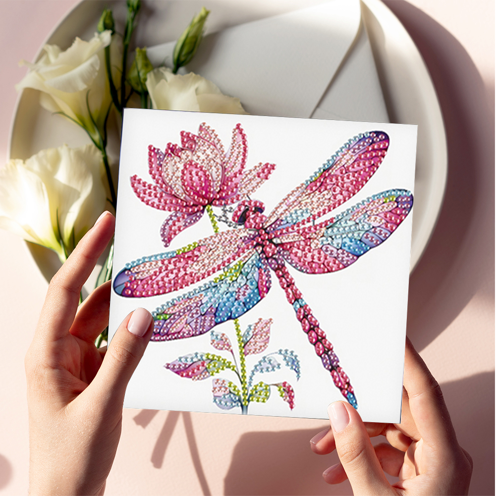 6Pcs DIY Diamond Painting Greeting Card - Dragonfly