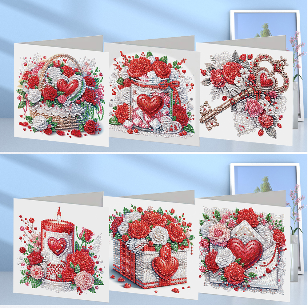 6Pcs DIY Diamond Painting Greeting Card - Valentine's Day