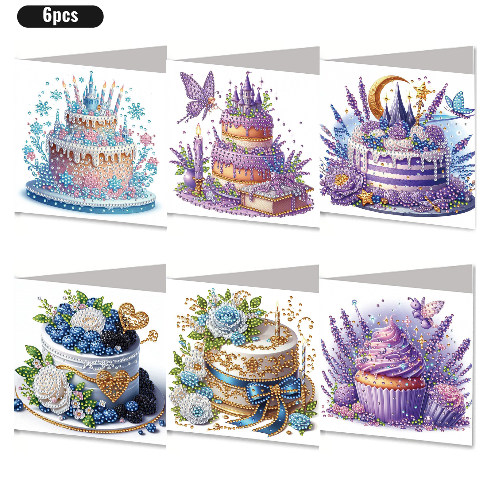 6Pcs DIY Diamond Painting Greeting Card - Cake