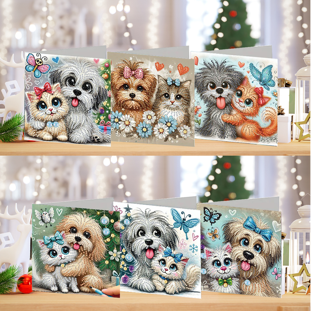 6Pcs DIY Diamond Painting Greeting Card - Cat Dog