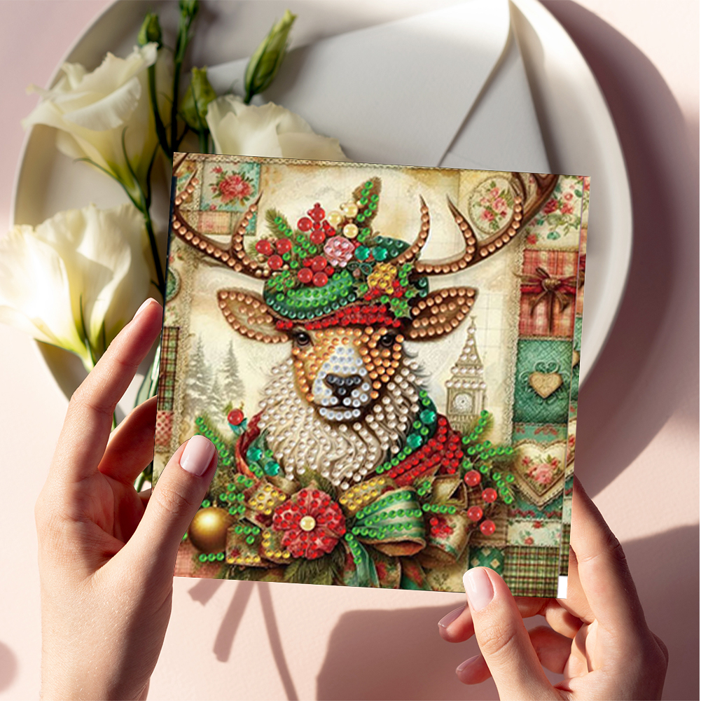 6Pcs DIY Diamond Painting Greeting Card - Christmas Elk