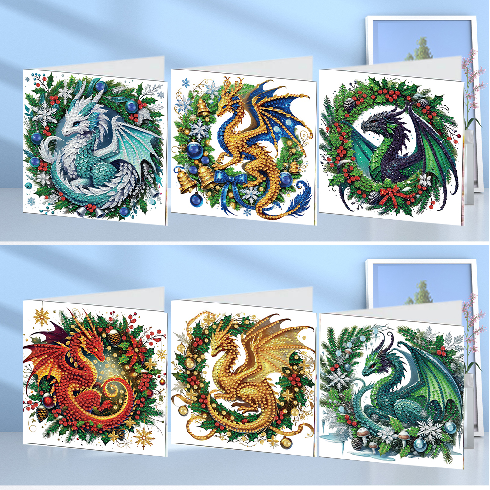 6Pcs DIY Diamond Painting Greeting Card - Xmas Dragon