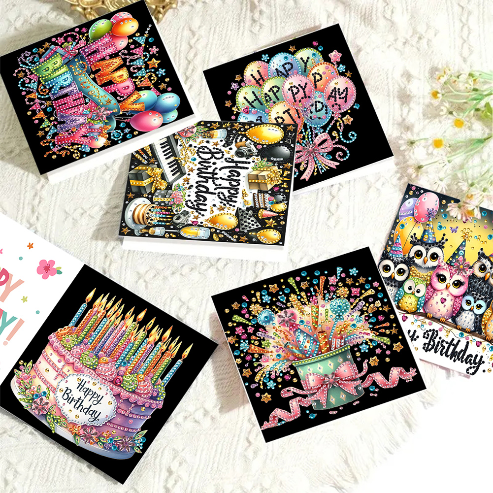 6Pcs DIY Diamond Painting Greeting Card - Birthday Party