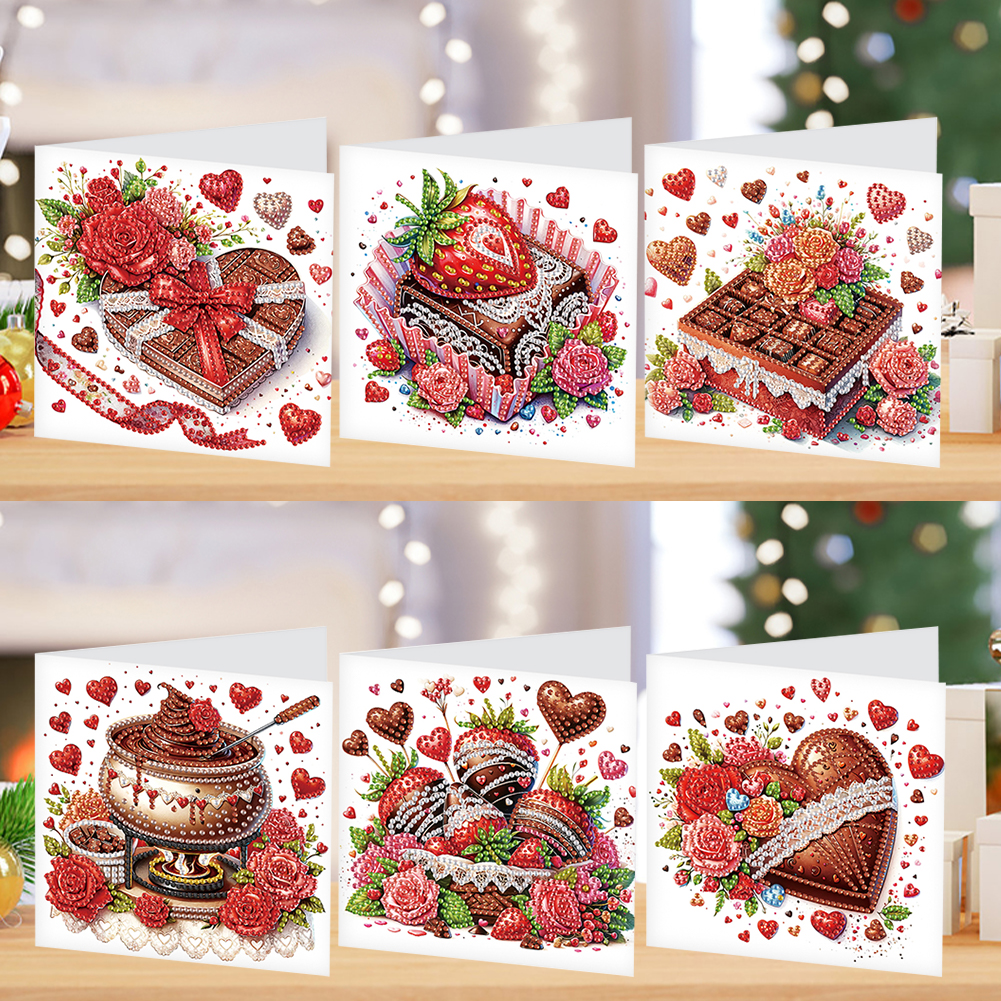 6Pcs DIY Diamond Painting Greeting Card - Love Chocolate