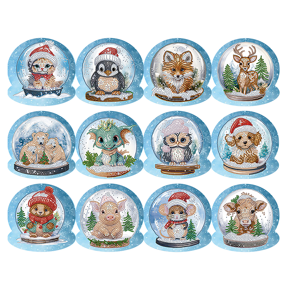 (Limited Stock)12pcs DIY Diamond Painting Greeting Card - Christmas Animal