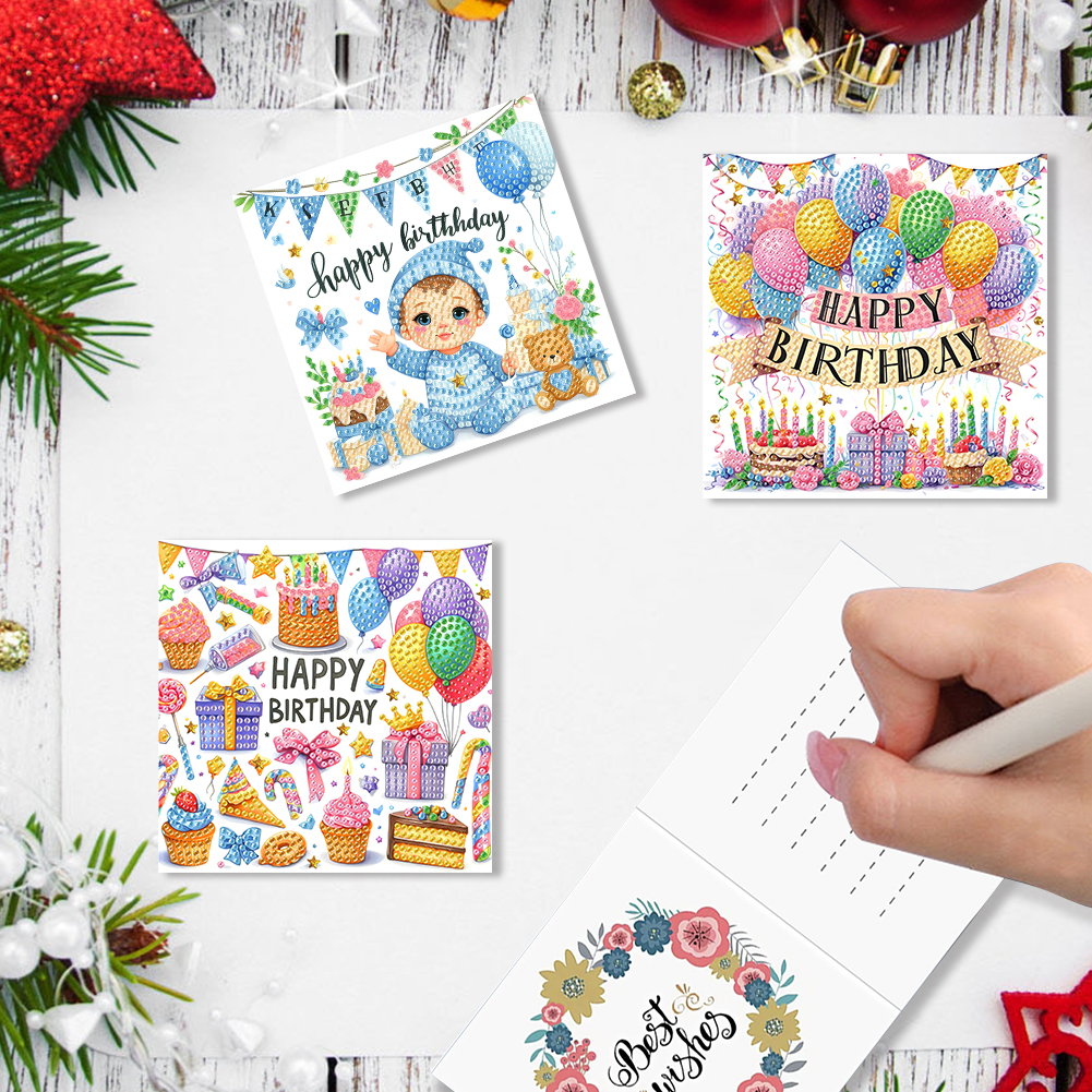 6Pcs DIY Diamond Painting Birthday Greeting Card - Christmas Happy Birthday