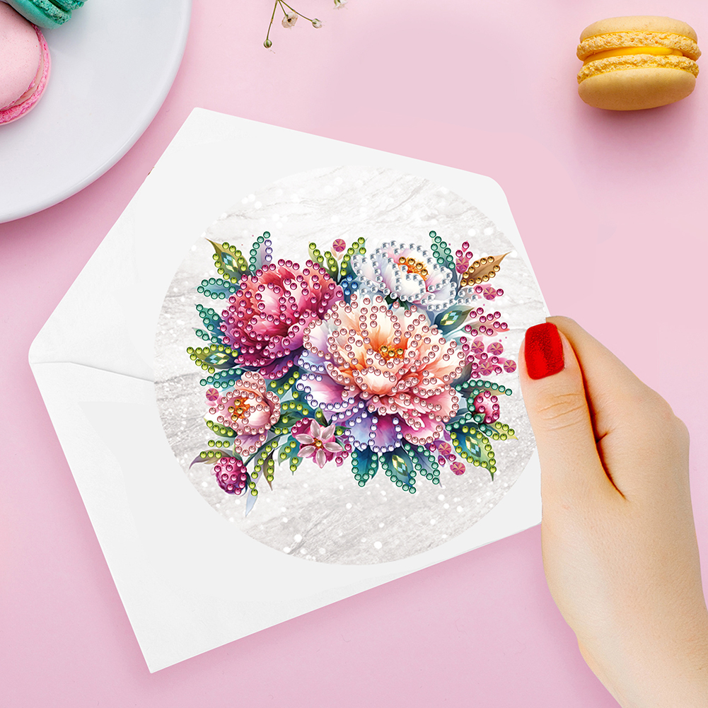 12Pcs DIY Diamond Painting Single-sided Greeting Card - Bouquet