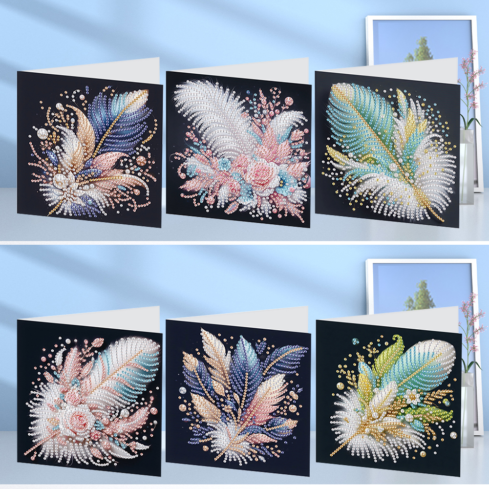 6Pcs DIY Diamond Painting Greeting Card - Feather