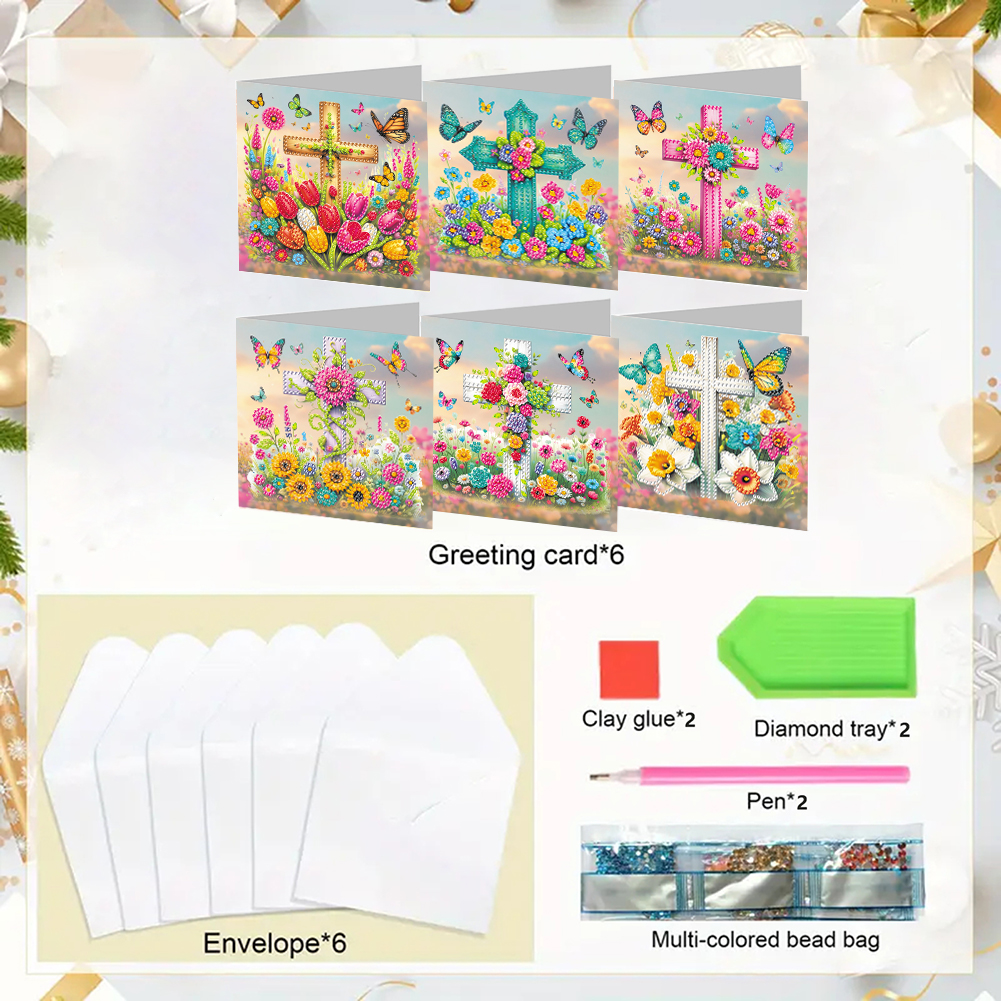 6Pcs DIY Diamond Painting Greeting Card - Cross