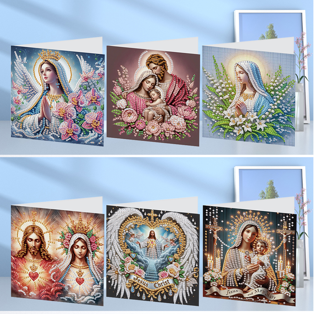 6Pcs DIY Diamond Painting Greeting Card - Holy Mother & Jesus