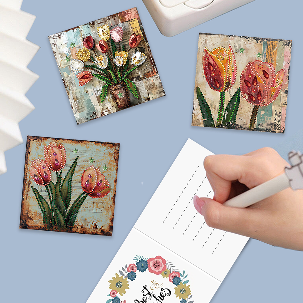 6pcs DIY Diamond Painting Greeting Card - Retro Tulip