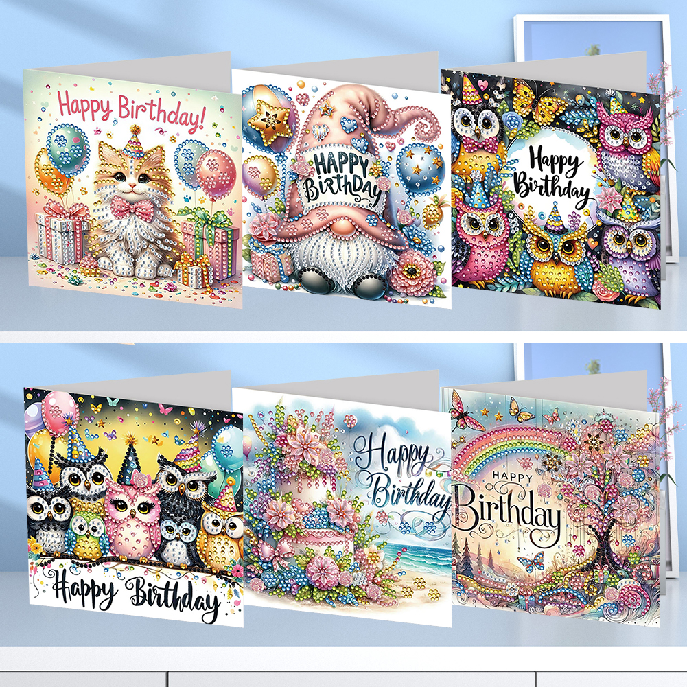 6Pcs DIY Diamond Painting Birthday Greeting Card - Happy Birthday