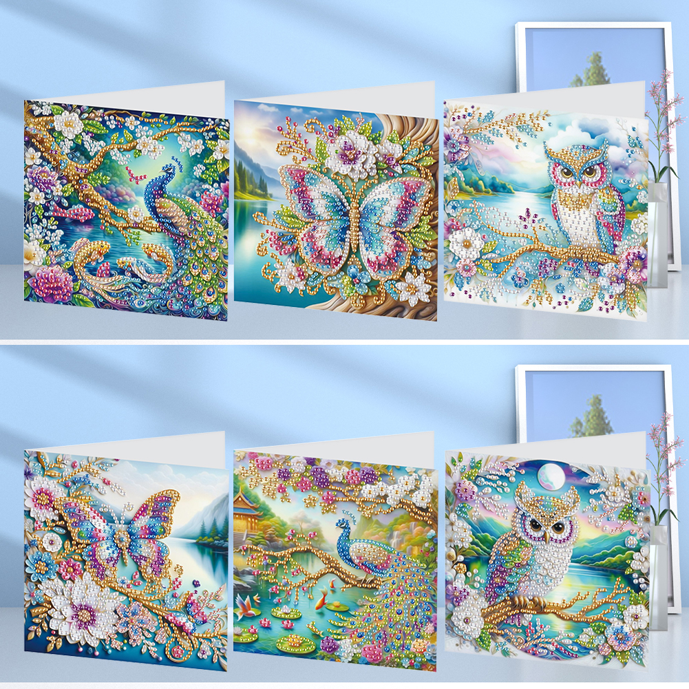 6Pcs DIY Diamond Painting Greeting Card - Owl Family