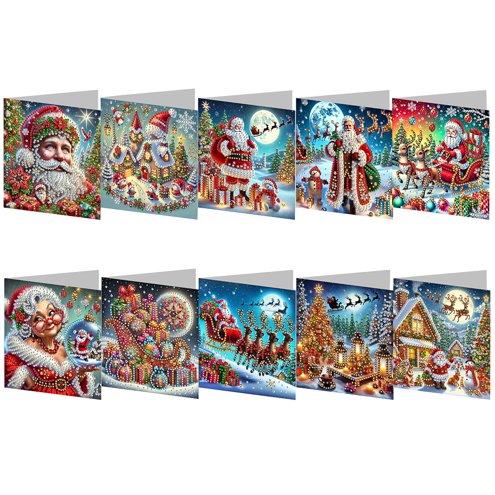 10Pcs DIY Diamond Painting Greeting Card - Christmas