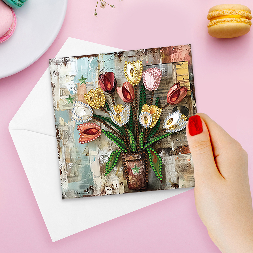 6pcs DIY Diamond Painting Greeting Card - Retro Tulip