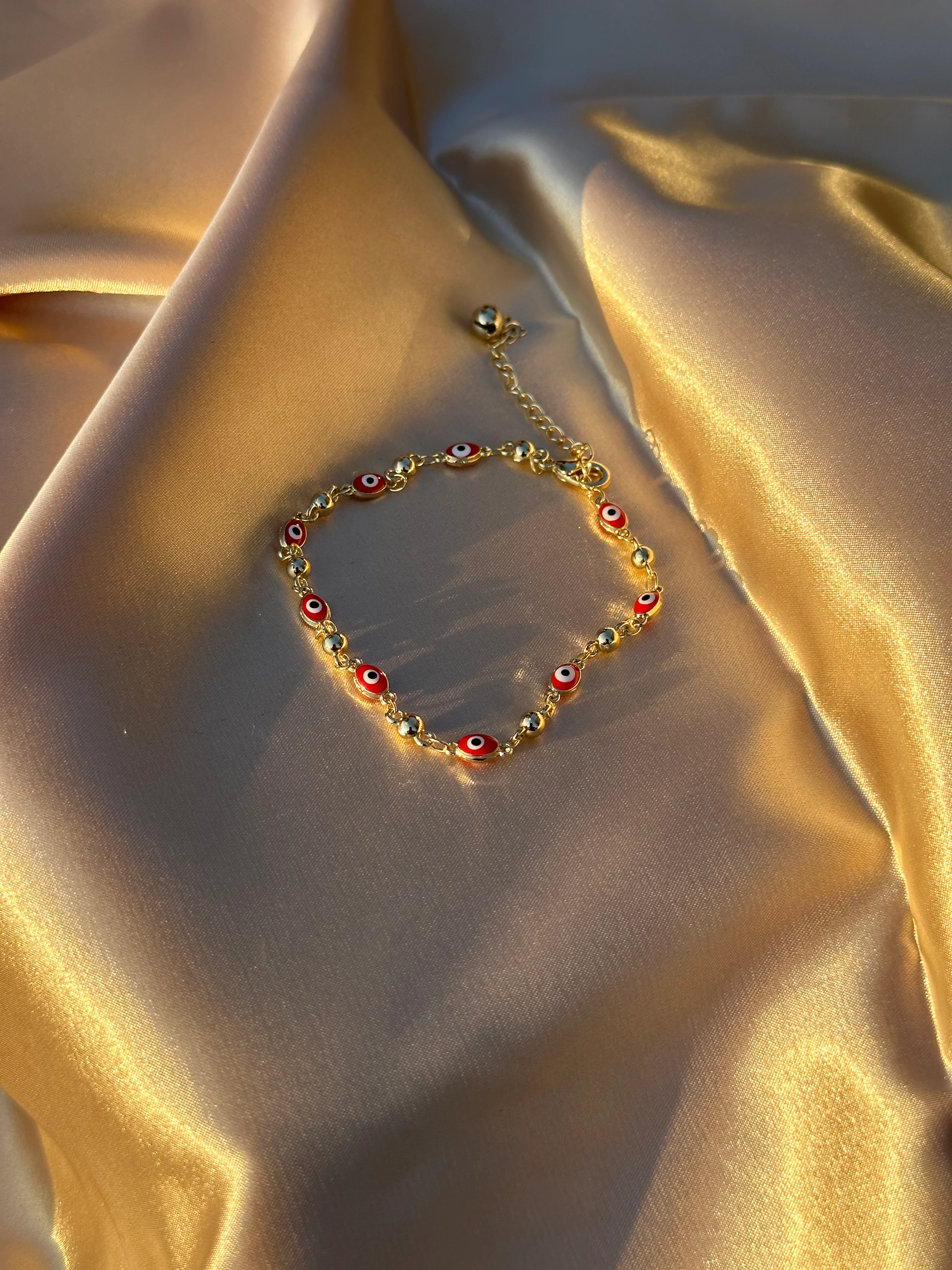 Red Oval Evil Eye Anklet