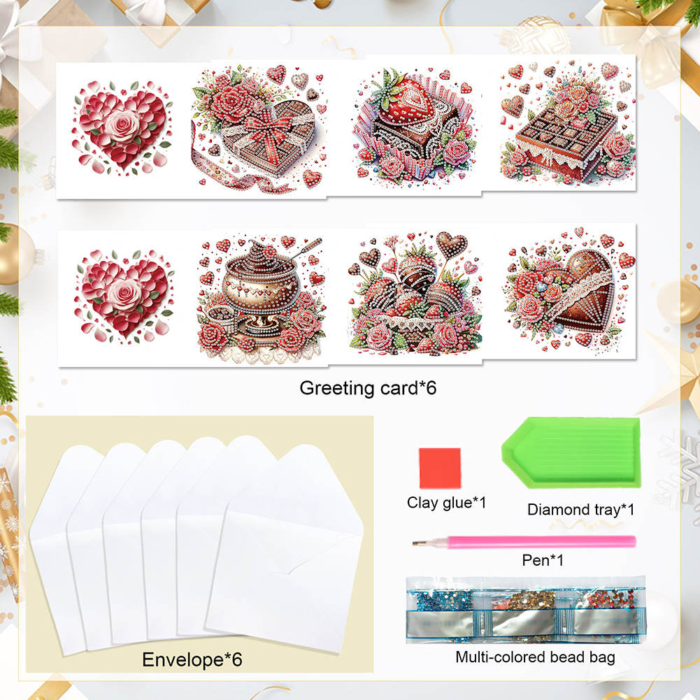 6Pcs DIY Diamond Painting Greeting Card - Love Chocolate
